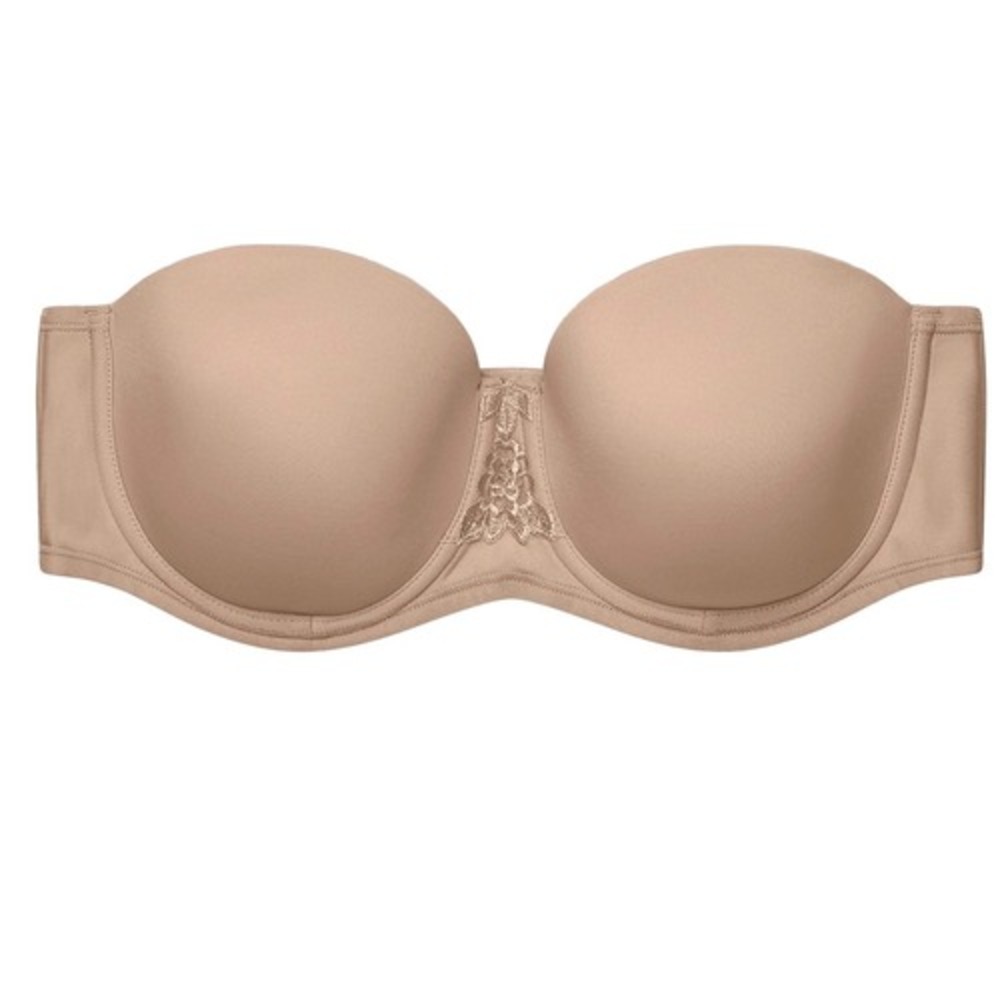 Vanity Fair Beauty Back Strapless Bra Smooths 4-Way Stretch Beige Lined‎ Cups